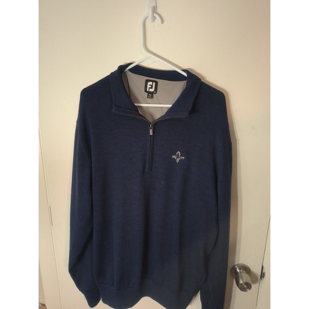 FOOTJOY Pinehurst 1895 Golf Quarter Zip Pullover Men's L Blue Knit Sweater